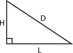 Triangle rectangle de cotés L et H et de diagonale D