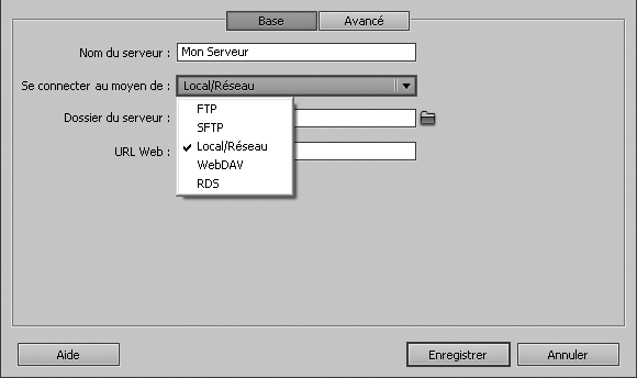 Choix du serveur local avec Dreamweaver