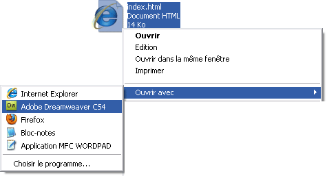 Ouverture d'une page web dans Dreamweaver