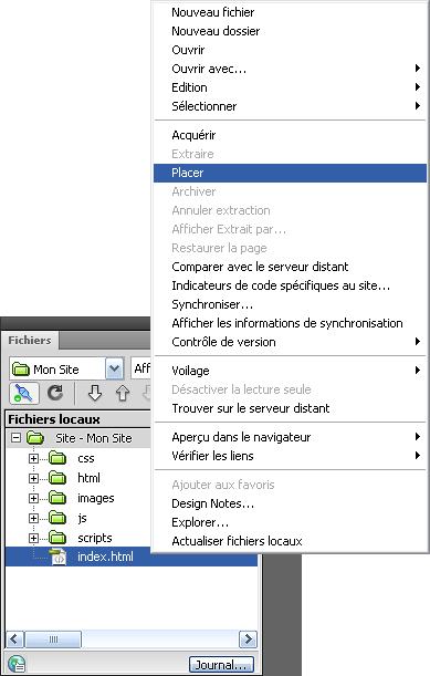 Placer un fichier isolé avec Dreamweaver