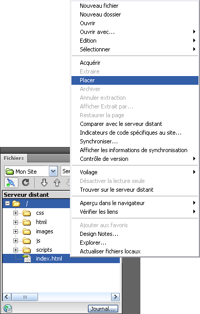 Placer un fichier distant avec Dreamweaver