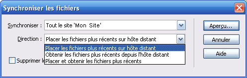 Choix de direction des fichiers de son site avec Dreamweaver