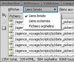 Options de vérifications de tous les liens de son site Internet avec Dreamweaver