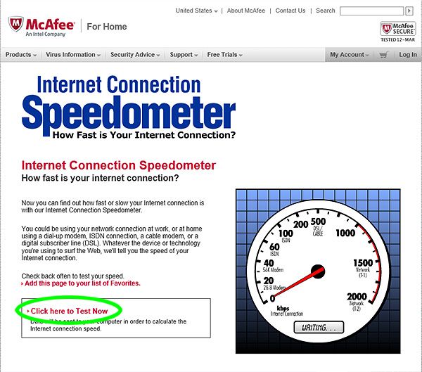 Test connexion Internet avec McAffee