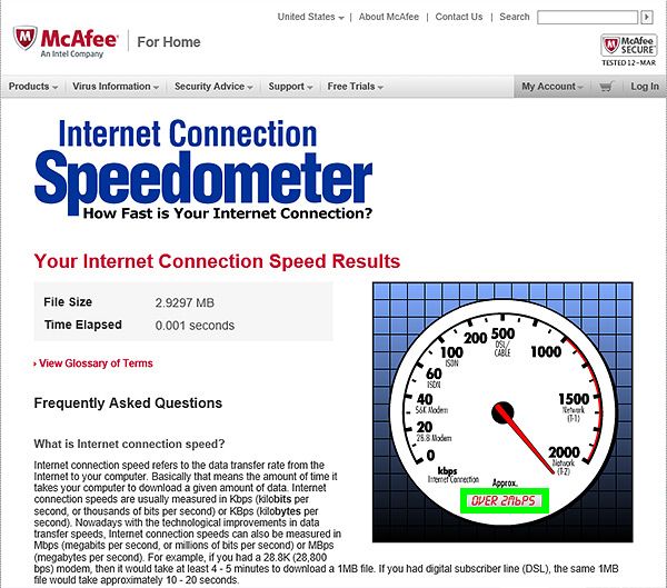 Test connexion Internet avec McAffee