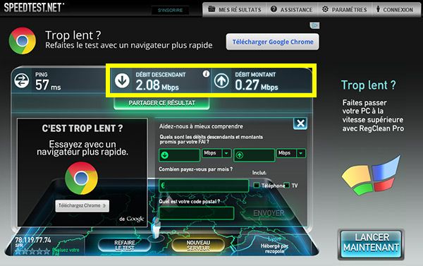 Test connexion Internet avec Speedtest