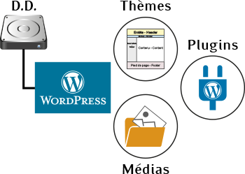 thèmes, plugins, médias dans WordPress